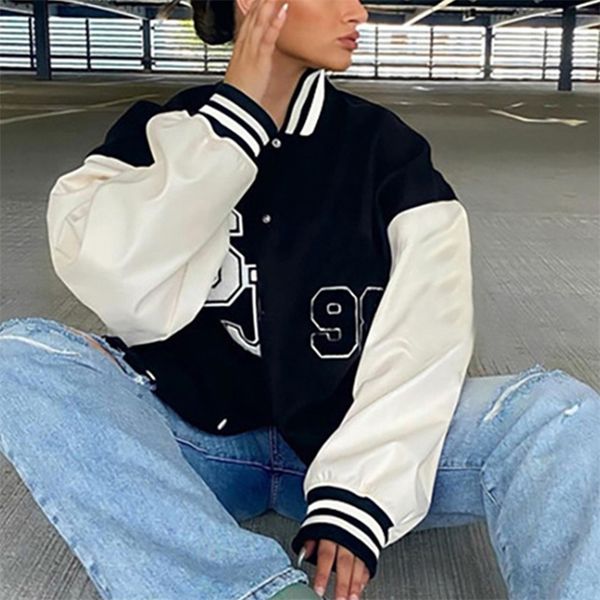 2021 autumn oversized baseball jacket women fashion leather long sleeve patchwork letter print streetwear varsity bomber jacket 220217, Black;brown
2021 autumn oversized baseball jacket women fashion leather long sleeve patchwork letter print streetwear varsity bomber jacket 220217, Black;brown