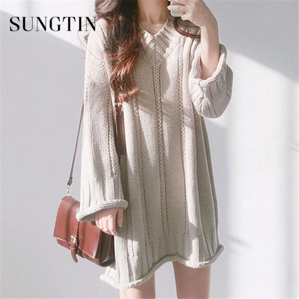 casual dresses sungtin loose twist sweater dress women winter thick warm v neck oversize solid pullover female korean knit jersey mujer, Black;gray
casual dresses sungtin loose twist sweater dress women winter thick warm v neck oversize solid pullover female korean knit jersey mujer, Black;gray