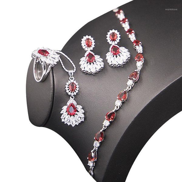 red garnet bridal jewelry sets 925 sterling silver necklace earrings ring pendant bracelet with gift box1, Black
red garnet bridal jewelry sets 925 sterling silver necklace earrings ring pendant bracelet with gift box1, Black
