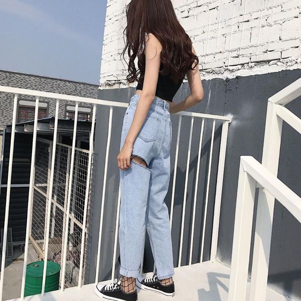 women's jeans bleached straight womens washed high waisted korean denim hole feminino1, Blue
women's jeans bleached straight womens washed high waisted korean denim hole feminino1, Blue