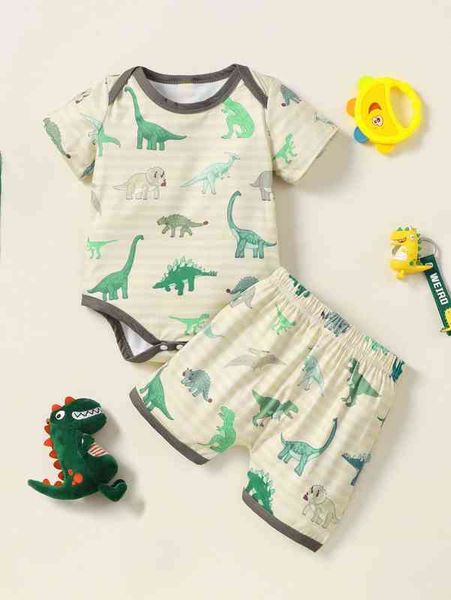 baby dinosaur print contrast binding bodysuit & shorts she, White
baby dinosaur print contrast binding bodysuit & shorts she, White