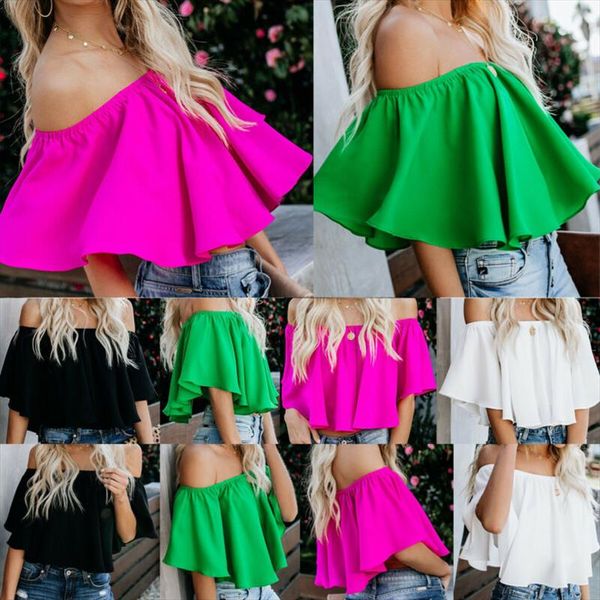 fashion summer women blouse ruffles off shoulder blouse solid ruffle tee casual shirt summer shirt s xl, White
fashion summer women blouse ruffles off shoulder blouse solid ruffle tee casual shirt summer shirt s xl, White