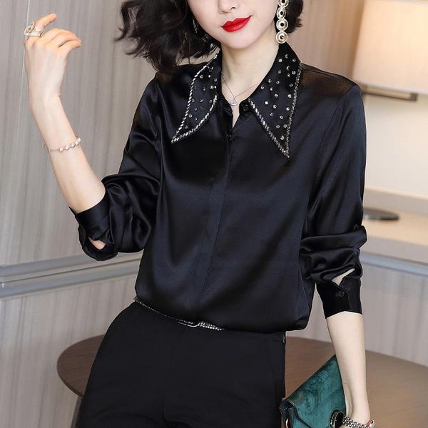 silk black of women and korean diamond fashion office design clothes lady mujer women's shirts cpso, White
silk black of women and korean diamond fashion office design clothes lady mujer women's shirts cpso, White