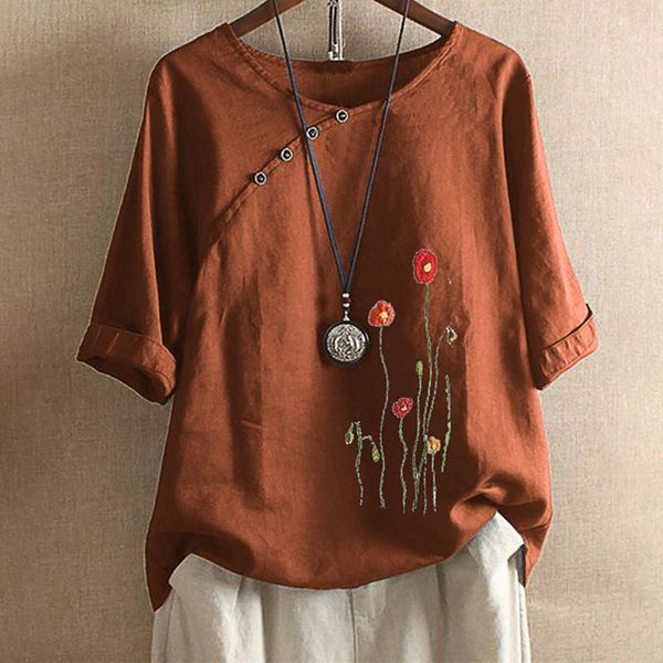 plus size blouse women flower embroidery button half sleeve vintage blusas mujer de moda 2020 tee shirts, White
plus size blouse women flower embroidery button half sleeve vintage blusas mujer de moda 2020 tee shirts, White