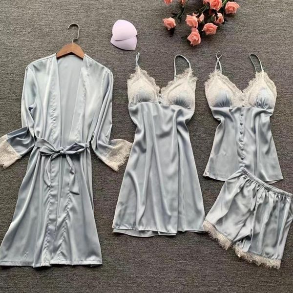 autumn winter faux silk pajamas set women pajamas sleepwear for women sleeveless strap nightwear 4pcs robe sleep lounge set1, Black;red
autumn winter faux silk pajamas set women pajamas sleepwear for women sleeveless strap nightwear 4pcs robe sleep lounge set1, Black;red