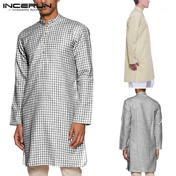 incerun men plaid shirt clothes vintage long sleeve stand collar casual muslim streetwear men long shirts 5xl1, White;black
incerun men plaid shirt clothes vintage long sleeve stand collar casual muslim streetwear men long shirts 5xl1, White;black