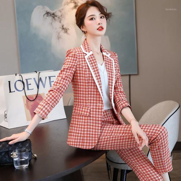 women's two piece pants formal uniform designs pantsuits elegant plaid fabric professional women business work wear blazers clo, White
women's two piece pants formal uniform designs pantsuits elegant plaid fabric professional women business work wear blazers clo, White