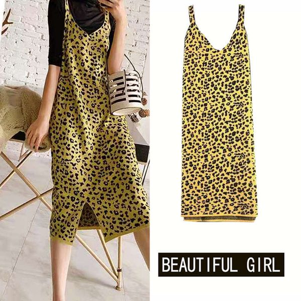 spring 2020 new knitted sling dress women's and versatile medium length vest, White 
spring 2020 new knitted sling dress women's and versatile medium length vest, White