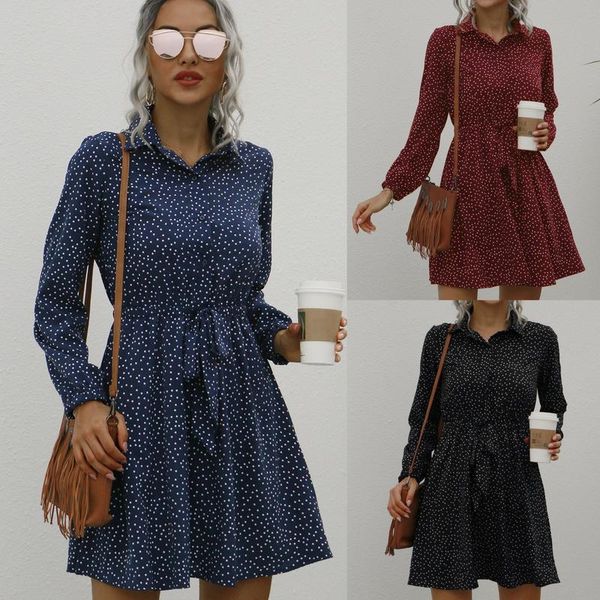 women autumn polka dot casual lady long sleeve lapel lace up slim casual school shopping travel vacation short a-line dress, Black;gray
women autumn polka dot casual lady long sleeve lapel lace up slim casual school shopping travel vacation short a-line dress, Black;gray