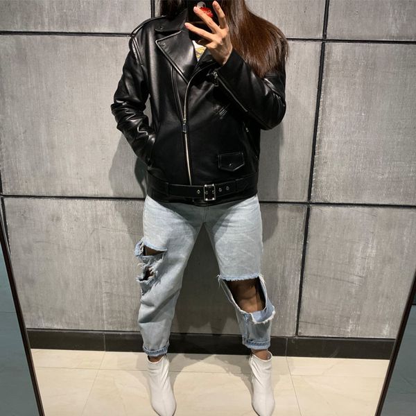 women real leather jacket oversize ladies genuine leather coat 201030, Black
women real leather jacket oversize ladies genuine leather coat 201030, Black