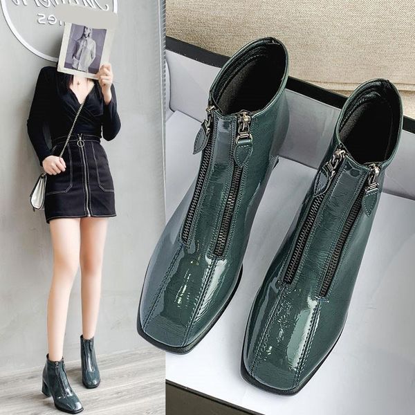 women's leather boots zipper shoes luxury designer boots-women round toe high heel mid-calf rubber fashion low rock 2020, Black
women's leather boots zipper shoes luxury designer boots-women round toe high heel mid-calf rubber fashion low rock 2020, Black