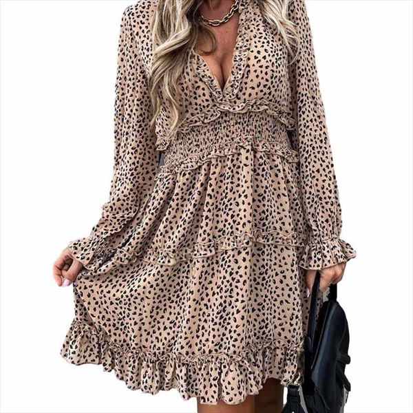 autumn v neck ruffles leopard print dress for women winter long sleeve sashes a line dress slim female casual mini party vestido, Black;gray
autumn v neck ruffles leopard print dress for women winter long sleeve sashes a line dress slim female casual mini party vestido, Black;gray