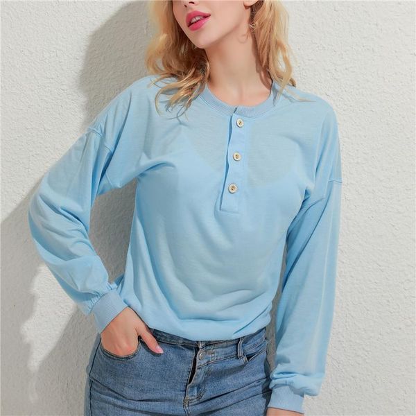 women's t-shirt 4 colors o neck women t shirt casual long sleeve loose solid color button elegant autumn ladies streetwear, White
women's t-shirt 4 colors o neck women t shirt casual long sleeve loose solid color button elegant autumn ladies streetwear, White