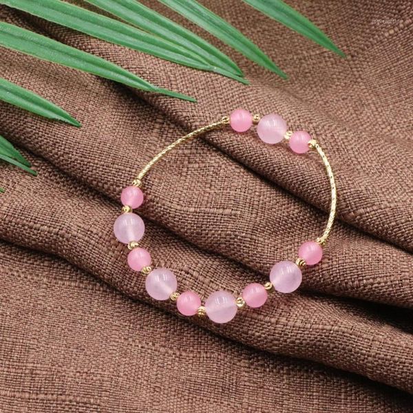 minimalist pink crystal beads bracelet charms natural stone jades bracelets for women handmade casual wrist jewelry 7.5" b2981, Golden;silver
minimalist pink crystal beads bracelet charms natural stone jades bracelets for women handmade casual wrist jewelry 7.5" b2981, Golden;silver