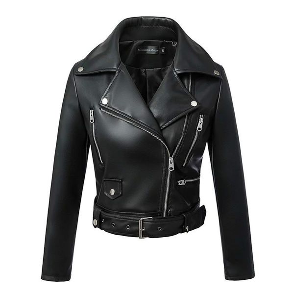 new women with belt biker leather jacket fashion spring autumn black short faux leather coats ladies zipper moto outerwear femme 201223
new women with belt biker leather jacket fashion spring autumn black short faux leather coats ladies zipper moto outerwear femme 201223