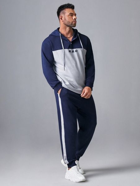 extended sizes men buttoned front letter graphic two tone hoodie & sweatpants 81e9#, Gray
extended sizes men buttoned front letter graphic two tone hoodie & sweatpants 81e9#, Gray