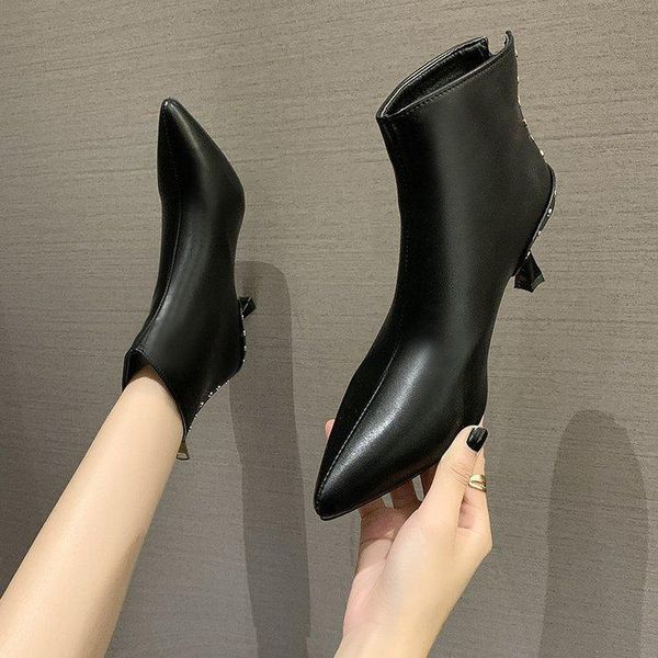 women's boots autumn rivets boots-women zipper winter footwear shoes 2021 high heel leather ankle ladies pointy rubber, Black
women's boots autumn rivets boots-women zipper winter footwear shoes 2021 high heel leather ankle ladies pointy rubber, Black