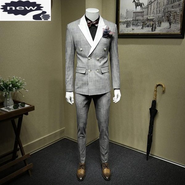 england style white and black plaid business gentleman blazer suit vintage double breasted wedding dress smart casual 3pcs sets1, White;black
england style white and black plaid business gentleman blazer suit vintage double breasted wedding dress smart casual 3pcs sets1, White;black