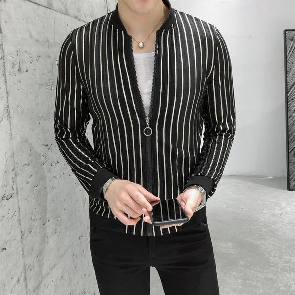 men's jackets stand collar men luxury stripe mens and coats casaco masculino personality fashion nightclub party, Black;brown
men's jackets stand collar men luxury stripe mens and coats casaco masculino personality fashion nightclub party, Black;brown
