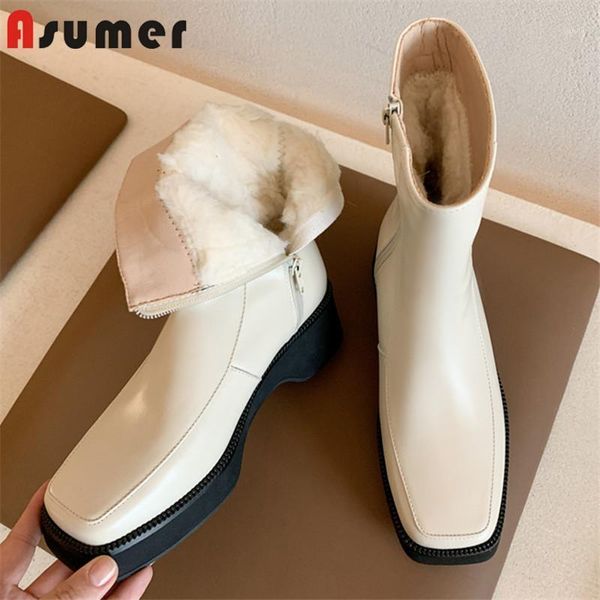 boots asumer genuine leather shoes 2021 est snow zipper square toe warm comfortable casual winter ankle women1, Black 
boots asumer genuine leather shoes 2021 est snow zipper square toe warm comfortable casual winter ankle women1, Black