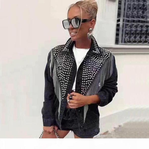 women denim jakcet rivet tassel jean jackets turn down collar single breasted female coats 2020 ladies streetwear trending cx200811, Black;brown
women denim jakcet rivet tassel jean jackets turn down collar single breasted female coats 2020 ladies streetwear trending cx200811, Black;brown