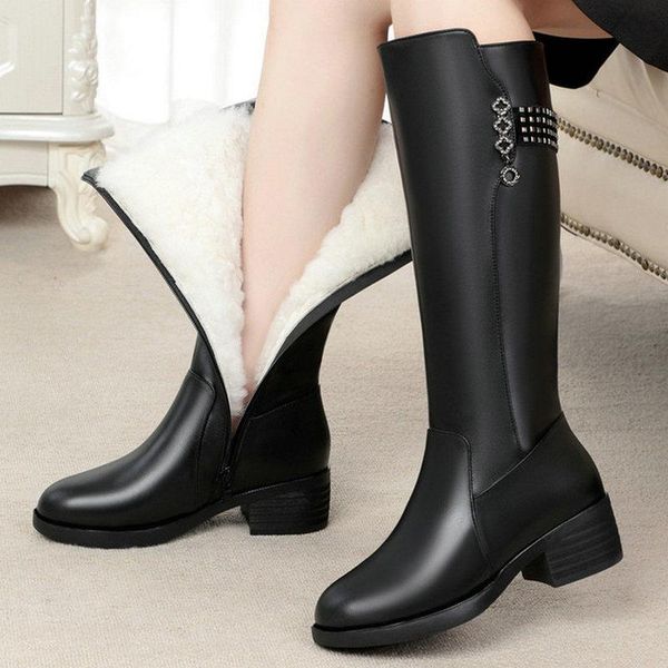 women boots genuine leather 2020 new women winter boots waterproof platform fashion wool warm riding, Black
women boots genuine leather 2020 new women winter boots waterproof platform fashion wool warm riding, Black