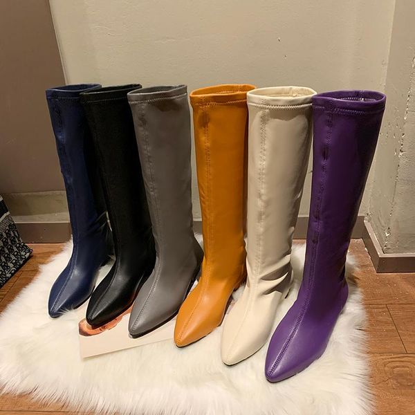 2020 women's thigh-high shoes in multiple colors of fashionable fashion sweet boots with low heels and pointed toes leathe, Black 
2020 women's thigh-high shoes in multiple colors of fashionable fashion sweet boots with low heels and pointed toes leathe, Black