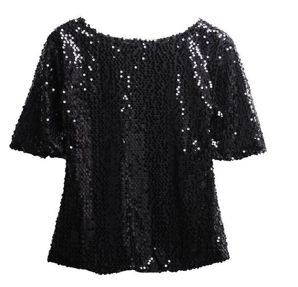 ladies glistening sequined t shirt summer half sleeve black silver slim tee shirt women clothes, White
ladies glistening sequined t shirt summer half sleeve black silver slim tee shirt women clothes, White