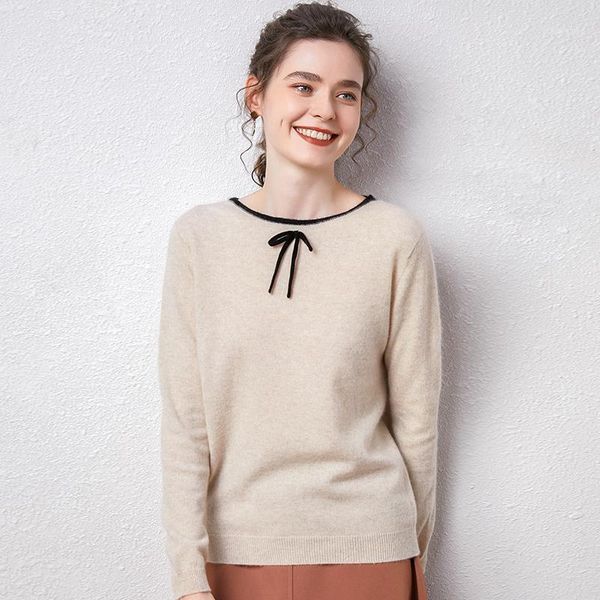 women sweater and pullover with bow 100% pure cashmere knitted long sleeve o-neck jumpers 2020 winter warm ladies1, White;black
women sweater and pullover with bow 100% pure cashmere knitted long sleeve o-neck jumpers 2020 winter warm ladies1, White;black