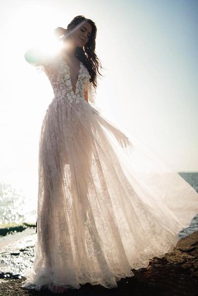 boho wedding dress short sleeve deep v nec sheer back flower applique lace bohemian bridal gowns custom made plus size, White
boho wedding dress short sleeve deep v nec sheer back flower applique lace bohemian bridal gowns custom made plus size, White