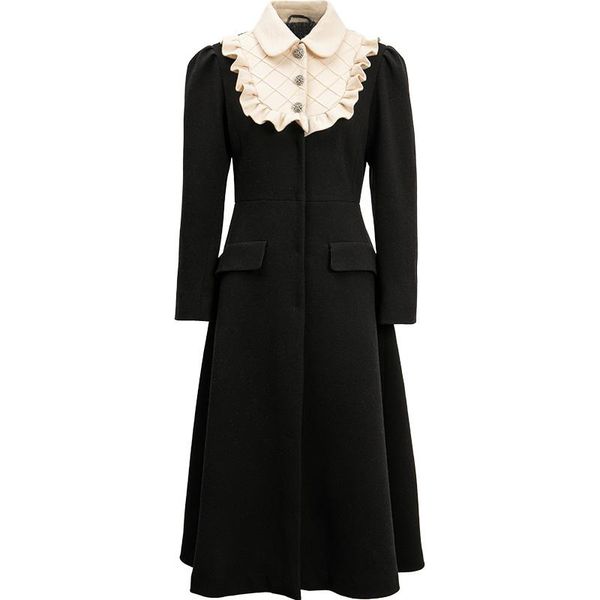 women's wool & blends women black woolen coat elegant turn down collar diamond single breasted slim long overcoat 
women's wool & blends women black woolen coat elegant turn down collar diamond single breasted slim long overcoat