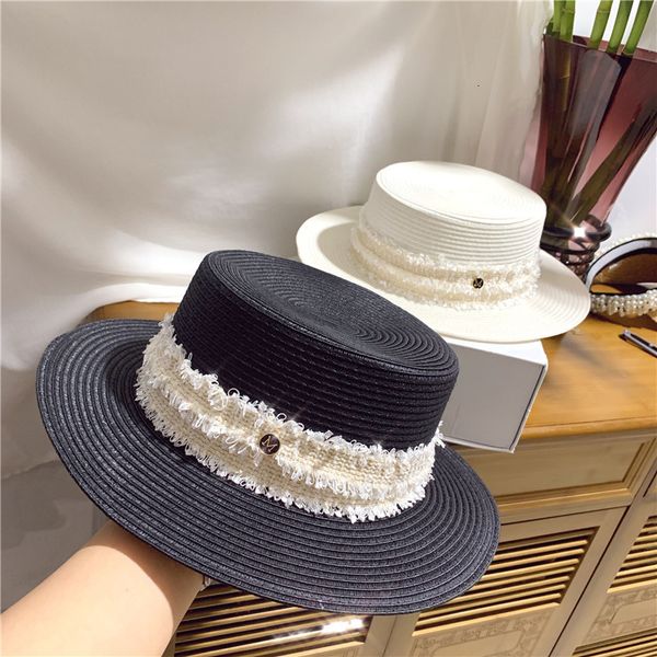 luxury hat paris fashion week children's small fragrance sun tide -band flat brimmed straw hat, Black;white
luxury hat paris fashion week children's small fragrance sun tide -band flat brimmed straw hat, Black;white