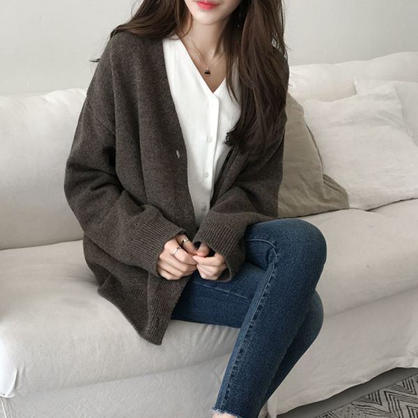 spring autumn women sweater knitted cardigan college style korean loose v-neck sweater lazy jacket vintage 201030, White
spring autumn women sweater knitted cardigan college style korean loose v-neck sweater lazy jacket vintage 201030, White
