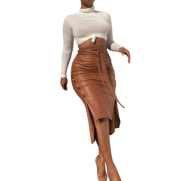 brown pu faux leather skirt women double button high waist midi jupe office ladies workwear long pencil skirts belt split, Black
brown pu faux leather skirt women double button high waist midi jupe office ladies workwear long pencil skirts belt split, Black