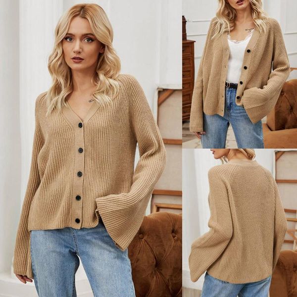 ladies winter knitted solid color sweater classic long-sleeved v-neck flared sleeve sweater cardigan fashion all-match 2020, White
ladies winter knitted solid color sweater classic long-sleeved v-neck flared sleeve sweater cardigan fashion all-match 2020, White
