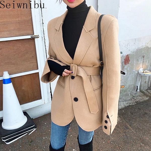 vintage korean woolen belted suit blazers 2020 winter long sleeve single-breasted sashes coats style fashion ladies blazers, White;black
vintage korean woolen belted suit blazers 2020 winter long sleeve single-breasted sashes coats style fashion ladies blazers, White;black