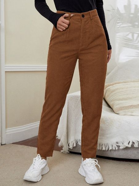 petite slant pocket corduroy pants y636#, Black;white