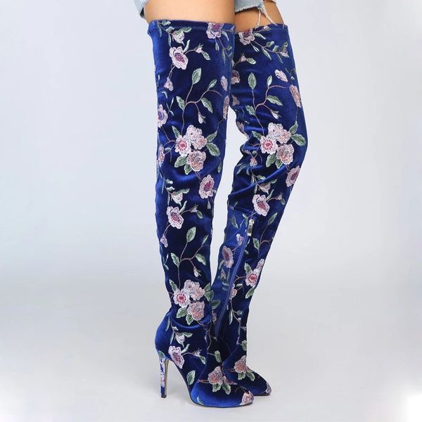embroidered navy flower blue velvet thigh pointed toe-to-toe on the knee feminine thin high floral heels long boots 95pu, Black
embroidered navy flower blue velvet thigh pointed toe-to-toe on the knee feminine thin high floral heels long boots 95pu, Black