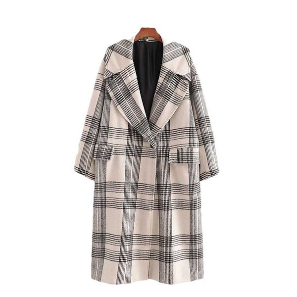 women's wool & blends fashion classic plaid loose big lapel single button long temperament overcoat coat autumn and winter, Black
women's wool & blends fashion classic plaid loose big lapel single button long temperament overcoat coat autumn and winter, Black