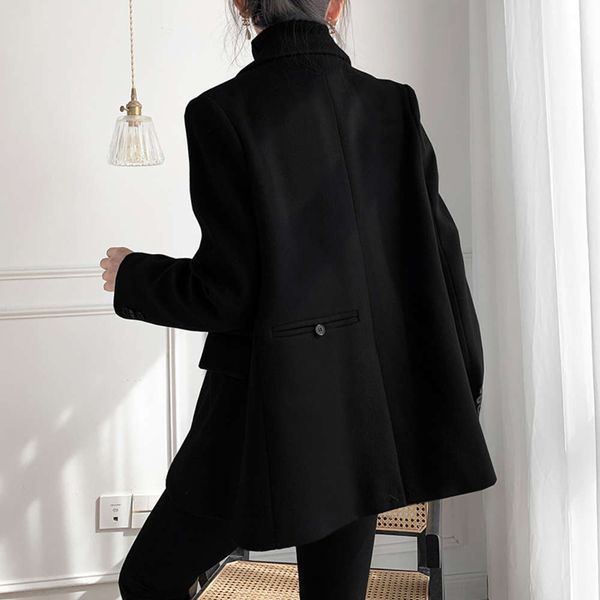 yinsi black woollen suit for women in autumn and winter, White;black