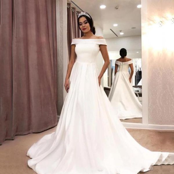 custom made off shoulder cap sleeves wedding dresses 2021 with pockets sweep train simple satin wedding bridal gowns, White
custom made off shoulder cap sleeves wedding dresses 2021 with pockets sweep train simple satin wedding bridal gowns, White