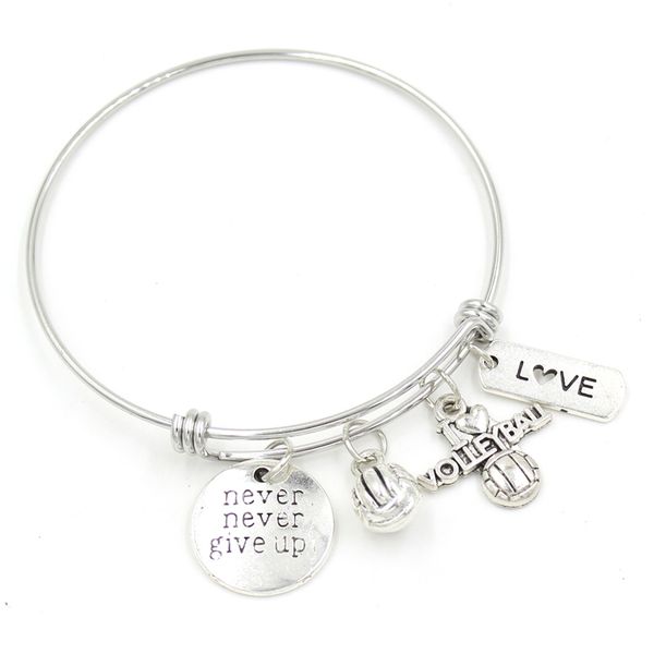 new arrival wholesale stainless steel wire bangle volleyball bracelet zinc alloy i love volleyball charms bracelet&bangle jewelry gifts, Golden;silver
new arrival wholesale stainless steel wire bangle volleyball bracelet zinc alloy i love volleyball charms bracelet&bangle jewelry gifts, Golden;silver