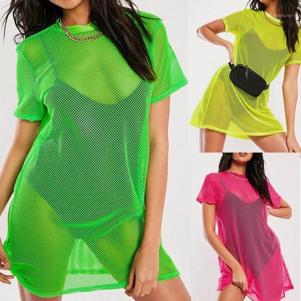 cover-ups women sheer mesh bikini cover up swimwear swimsuit nightclub bathing suit through short sleeve t-shirt summer beach1