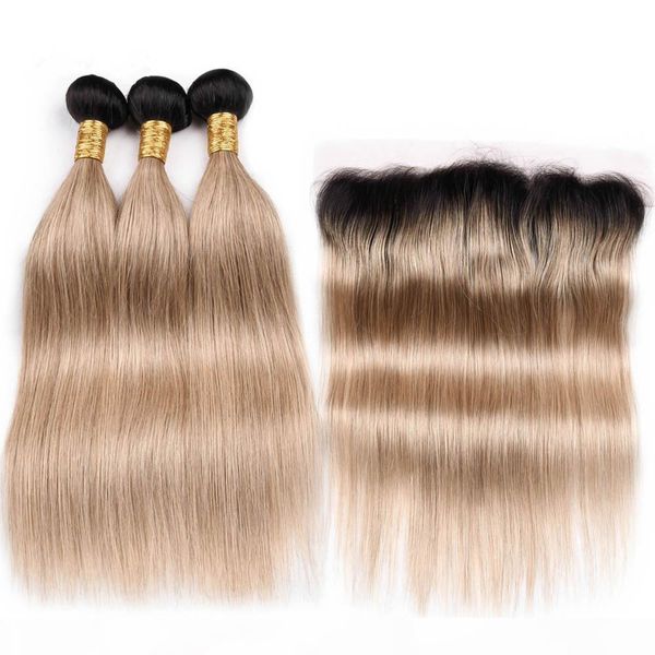 #1b 27 honey blonde ombre straight indian human hair wefts with frontal 3bundles ombre light brown human hair weaves with lace frontal 13x4, Black;brown 
#1b 27 honey blonde ombre straight indian human hair wefts with frontal 3bundles ombre light brown human hair weaves with lace frontal 13x4, Black;brown