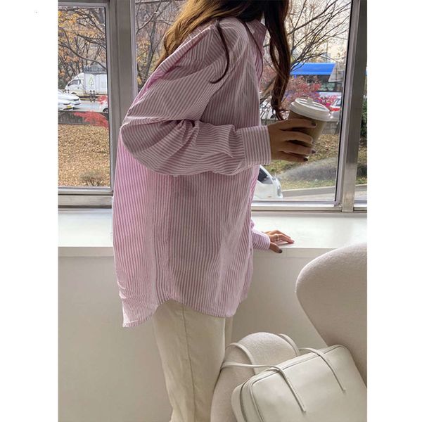 acme ground early spring new striped folding shirt women's chic outerwear dign niche top, White
acme ground early spring new striped folding shirt women's chic outerwear dign niche top, White
