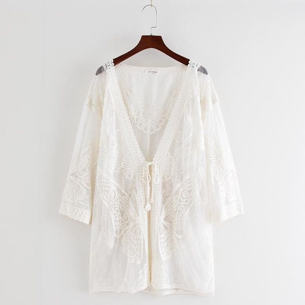 shawl women's summer new outfits with thin coats sun protection clothing lace mesh loose mid-length cardigan, White
shawl women's summer new outfits with thin coats sun protection clothing lace mesh loose mid-length cardigan, White
