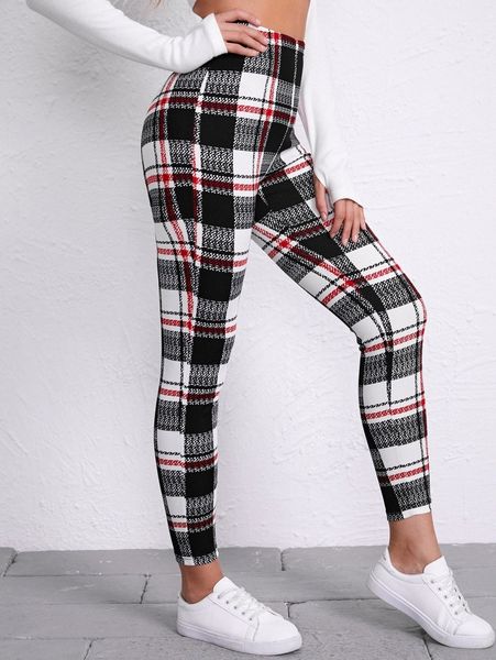 plaid print leggings q6ba#, Black