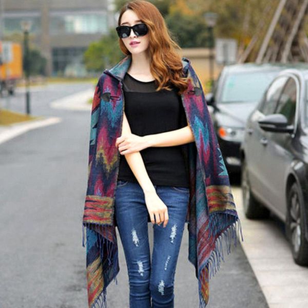 stylish women bohemia ethnic printed hooded cape poncho acrylic wool shawl scarf fashion girls sweater fringe hooded wraps, Blue;gray
stylish women bohemia ethnic printed hooded cape poncho acrylic wool shawl scarf fashion girls sweater fringe hooded wraps, Blue;gray