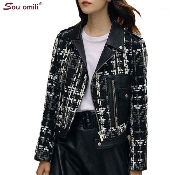 women's leather & faux wool coat women slim short tweed jacket fashion female outwear women's jacket1, Black
women's leather & faux wool coat women slim short tweed jacket fashion female outwear women's jacket1, Black