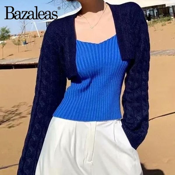 women's knits & tees bazaleas fashion sweater women vintage pull femme streetwear blue knitted cardigan and camis, White
women's knits & tees bazaleas fashion sweater women vintage pull femme streetwear blue knitted cardigan and camis, White